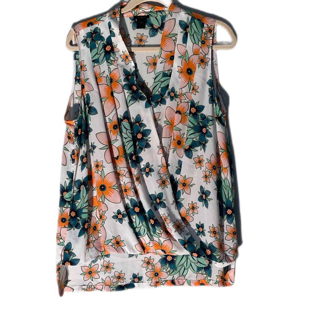 ANN TAYLOR Factory * Multi Floral Faux Wrap With pleated Front * Size La…